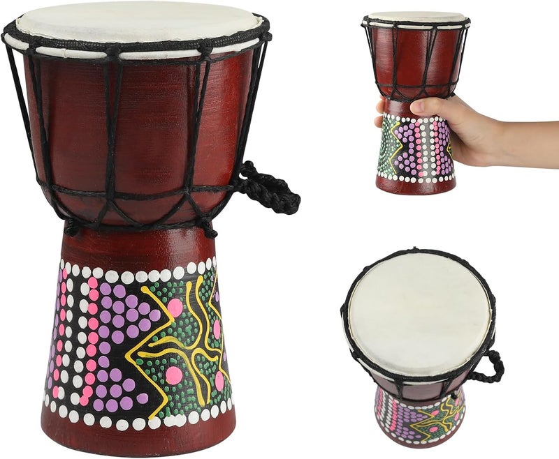 GOGHOST Mini Wood Djembe Drum, 4.5'' x 8''Carved Mahogany African Drums with Goatskin Drumhead, West African Styled Professional Small Djembe Hand Drum for Adults Beginners - Image 1